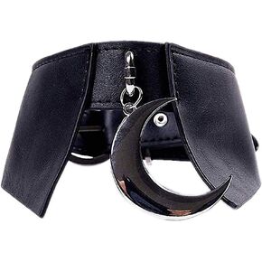 Tebapi Womens Pendant Necklaces Punk Pendant Crescent Alloy Collar Leather Goth Choker Necklace for Women Party Club Chocker Harajuku Jewelry