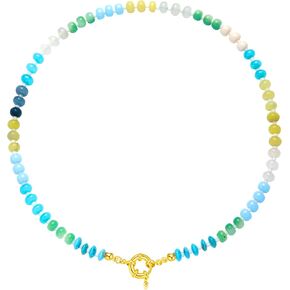 Beaded Necklace for Women, Boho Candy Gemstone Beads, Colorful Chunky Rainbow Stone Choker, Handmade Beach Jewelry, Trendy Cute Gifts