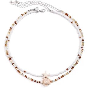 Todu Boho Seashell Beach Ocean Layered Necklace Summer Starfish Turtle Conch Shell Beachy Colorful Beaded Choker Necklace For Women Girls Jewelry Gift in Kuwait
