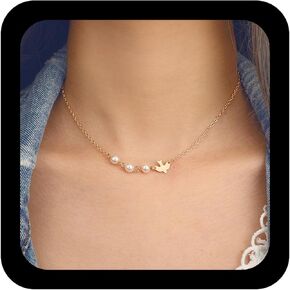YienDoo Gold Peace Dove Necklace Choker Chain Pearl Pendant Bird Necklace Pacifist Charm Necklace Jewelry Gift for Women