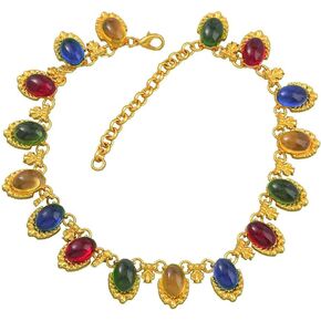 OIDIMS Multicolor Stone Crystal Oval Necklace for Women Retro Palace Style Choker Necklace Faux Gemstone Wedding Engagement Promise Trendy Summer Beach Gifts Luxury Jewelry