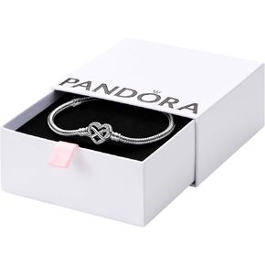 PANDORA Moments Sparkling Infinity Heart Clasp Snake Chain Bracelet - Compatible Moments Charms - CZ & Sterling Silver Charm Bracelet