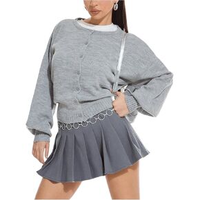 MakeMeChic Women's Long Sleeve Cardigans Drop Shoulder Round Neck Rib Knitted Open Front Sweater