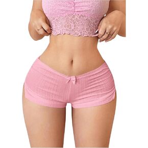 Women's Side Slit Mini Shorts Y2k Bow Decor Low Waist Straight Leg Booty Shorts