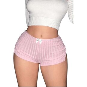 شورت نسائي قصير بفتحة جانبية Y2k مزين بفيونكة وخصر منخفض وساق مستقيمة in Kuwait