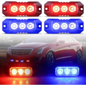 3 Amber LED Strobe Lights for Trucks Vehicle Emergency Flashing Car Lights LED Mini Grille Lamp Hazard Mount Emergency Strobe Lights Kit 12V -24V for off Road Car with Sync Function