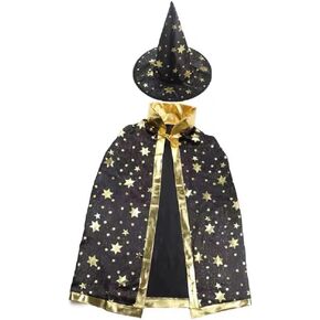 Halloween Costumes Cosplay Unisex Kids Wizard Party Costume Cloak Fancy Dress Witch Cape With Wand Hat for Boys