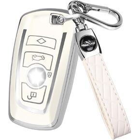 QBUC for BMW Key Fob Cover Soft TPU Key case with Keychain for BMW X1 X3 X5 X6 Series 1 2 5 7 F15 F16 E53 E70 E39 F10 F30 G20 G25 Remote Control Key