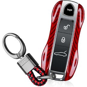 Real Glass Fiber Key Fob Cover Compatible with Porsche Cayenne 918 Panamera 2018-2024, Key Fob Case Compatible with 911 Carrera Taycan Key Accessories 2020-2024, Silver Black