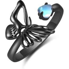 Skull Butterfly Ring Sterling Silver Black Skull Butterfly Jewelry for Women