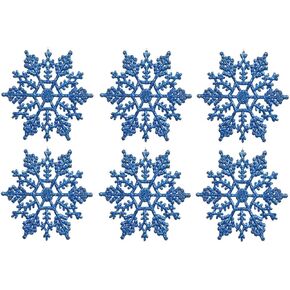 Kipokalor 3inch Blue Plastic Snowflake Ornaments 24pcs Tiny Sparkling Iridescent Glitter Snowflake Ornaments on String Hanger for Decorating,Chirstmass Tree,Crafting and Embellishing (3inch, Blue)