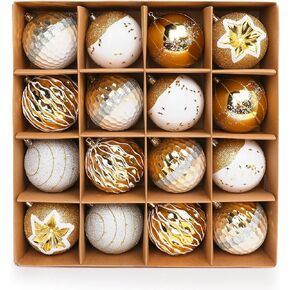 16ct 3.15"/80mm Christmas Ball Ornaments, NEVSETPO Gold and White Christmas Ornaments Shatterproof Ornaments Large Ball Ornaments for Xmas Tree,Xmas Holiday Decor,