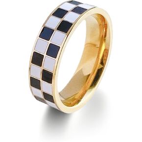 Roe Dolph Checkered Ring for Women 14K Gold Plated Checkered Rings Black and White Checkered Ring Checkered Band Ring Statement Finger Thumb Ring Fashion Rings Jewelry