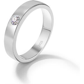 H&Beautimer Women 925 Sterling Silver Ring Simple Round Cut CZ Zircon Wedding Ring -Men Silver Jewelry for Couples-Size 5#-6#-7#-8#-9#-10#-11#-12#-13#