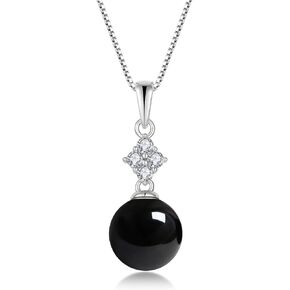 Pearl Necklace for Women 925 Sterling Silver Whit 5A Cubic Zirconia Dainty Pearl Pendant Necklace Jewelry Mother's Day Birthday Christmas for Wife Mom Her