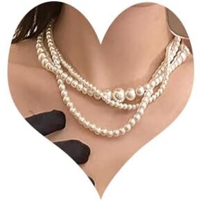 3 Tier Boho Dainty Sexy Simple Pearls Chunky Short 1920s Choker Necklace Chain Multilayer Choker Necklaces Prom Party Bar for Women