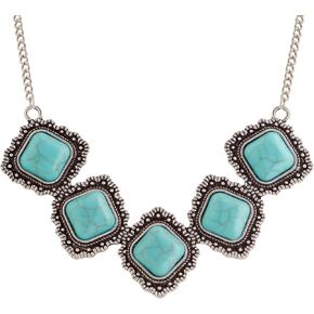MINACHI Vintage Bohemian Retro Created Turquoise Square-shaped Pendants Necklace Choker for Women, Unique Jewelry
