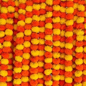 Tigeen 60 Pcs Marigold Garland for Decoration 4 Feet Artificial Marigold Flowers Mantle Decoration Indian Marigold Flowers Faux Garlands for Wedding Party House Warming Decor (Yellow)