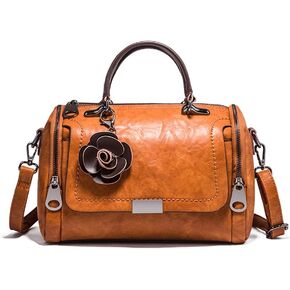 Mn&Sue Women's Cylindrical Doctor Style Handbag - Chic PU Leather Top Handle Satchel, Crossbody Purse for Ladies