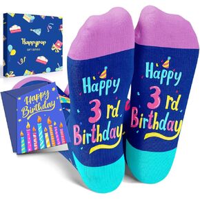 HAPPYPOP 3rd Birthday Gifts Ideas for Girls - Socks for Toddlers 3t, Presents for 3 Year Olds, Three Year Old Gifts for Girls Boys, Birthday Gift Box with Greeting Card