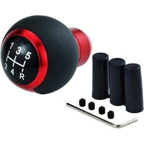5 Speed Stick Shifter Knob Light PU Leather Gear Handle Car Ball Transmission Lever Head for Most Manual Automotive Vehicles (Red)