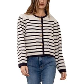 MOON RIVER Women's Long Sleeve Stripe Cardigan