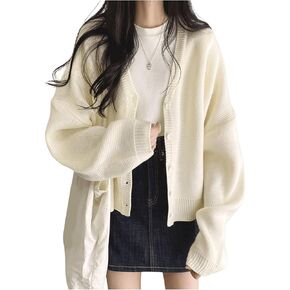 Verdusa Women's Button Front V Neck Knitted Cardigan Drop Shoulder Sweater Outerwear