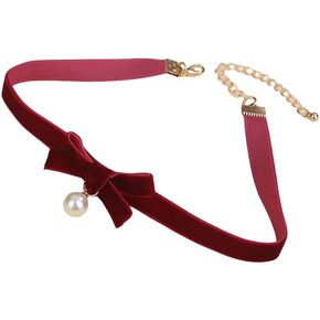 Black Velvet Chain Bowknot with Pearl Choker Necklace for Women Girls Dainty Cute Necklace