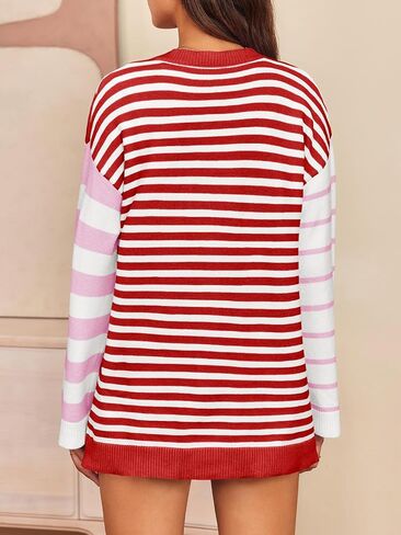 Saodimallsu Womens Striped Color Block Cardigan Sweaters V Neck Long Sleeve Button Colorful Open Front Coats in Kuwait