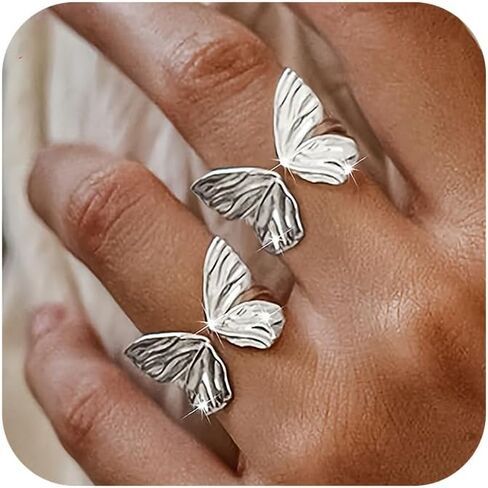 Open Adjustable Butterfly Ring for Women 14k Plated Gold 925 Sterling Silver Simple Butterfly Statement Stacking Chunky Gold Rings Christmas Jewelry Gift in Kuwait