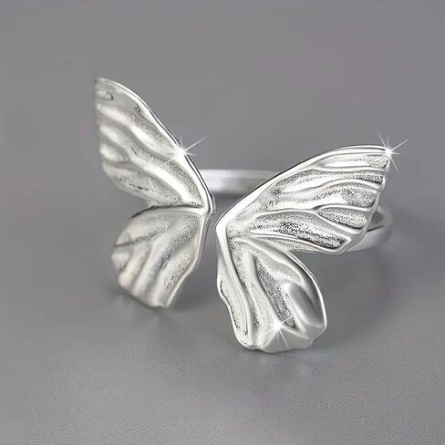 Open Adjustable Butterfly Ring for Women 14k Plated Gold 925 Sterling Silver Simple Butterfly Statement Stacking Chunky Gold Rings Christmas Jewelry Gift in Kuwait