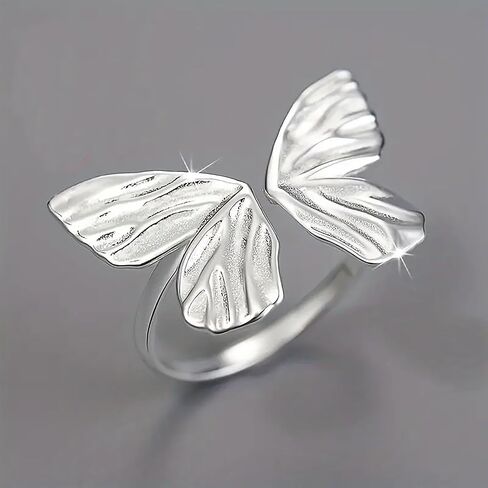 Open Adjustable Butterfly Ring for Women 14k Plated Gold 925 Sterling Silver Simple Butterfly Statement Stacking Chunky Gold Rings Christmas Jewelry Gift in Kuwait