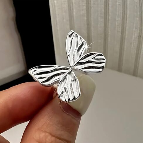 Open Adjustable Butterfly Ring for Women 14k Plated Gold 925 Sterling Silver Simple Butterfly Statement Stacking Chunky Gold Rings Christmas Jewelry Gift in Kuwait