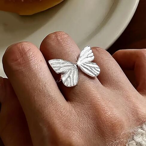 Open Adjustable Butterfly Ring for Women 14k Plated Gold 925 Sterling Silver Simple Butterfly Statement Stacking Chunky Gold Rings Christmas Jewelry Gift in Kuwait