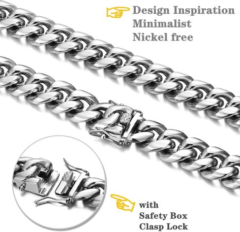 ROWIN&CO Mens Miami Cuban Link Chain Silver 15mm Stainless Steel Curb Chain Necklace, Men Jewelry Chain Choker, 18"-35", Hip Hop Chain Links, Includes Gift Box in Saudi Arabia