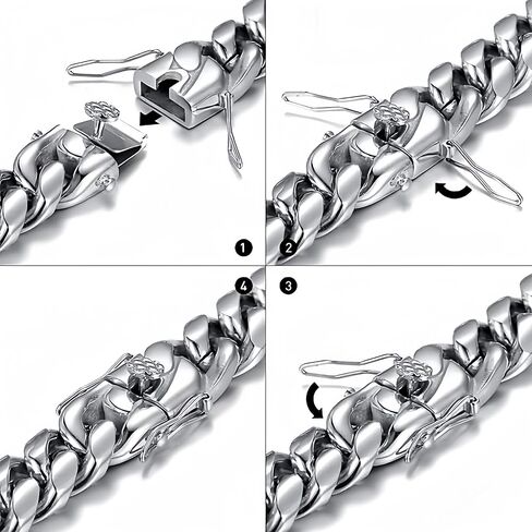 ROWIN&CO Mens Miami Cuban Link Chain Silver 15mm Stainless Steel Curb Chain Necklace, Men Jewelry Chain Choker, 18"-35", Hip Hop Chain Links, Includes Gift Box in Saudi Arabia