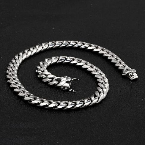 ROWIN&CO Mens Miami Cuban Link Chain Silver 15mm Stainless Steel Curb Chain Necklace, Men Jewelry Chain Choker, 18"-35", Hip Hop Chain Links, Includes Gift Box in Saudi Arabia