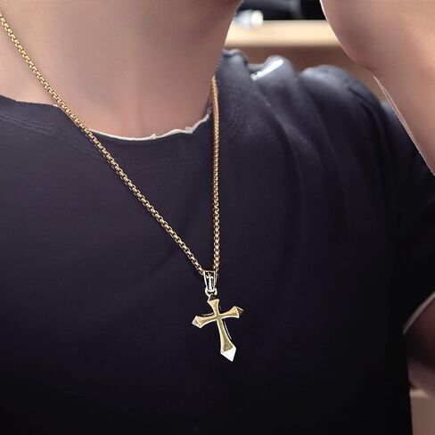 Cross Pendant Necklace for Women Men - Gothic Catholic Christian Costume Cross Jewelry - Delicate Chunky Stainless Steel Hypoallergenic Chain Thanksgiving Christmas Gift in Saudi Arabia