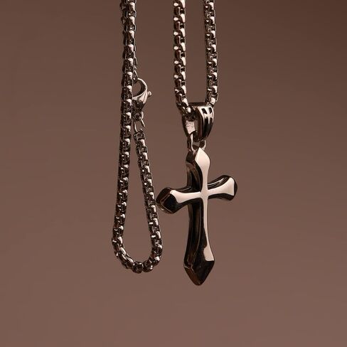 Cross Pendant Necklace for Women Men - Gothic Catholic Christian Costume Cross Jewelry - Delicate Chunky Stainless Steel Hypoallergenic Chain Thanksgiving Christmas Gift in Saudi Arabia