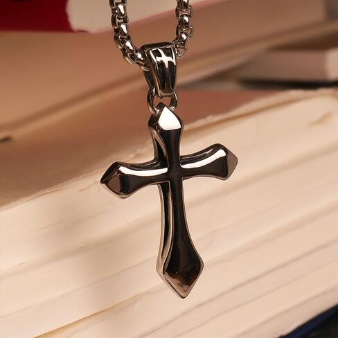 Cross Pendant Necklace for Women Men - Gothic Catholic Christian Costume Cross Jewelry - Delicate Chunky Stainless Steel Hypoallergenic Chain Thanksgiving Christmas Gift in Saudi Arabia