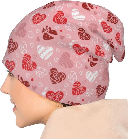 LAIPUTER Valentines Day Beanie Standard Closed Chemo Knitted Hats Baggy Slouchy Skull Cap Cancer Headwear for Women Men in Saudi Arabia