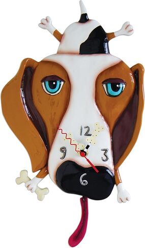 Allen Designs Enesco Buckley The Hound Dog يحمل ساعة حائط بندول منحوتة على شكل عظمة، 15.25 بوصة، متعددة الألوان in Kuwait