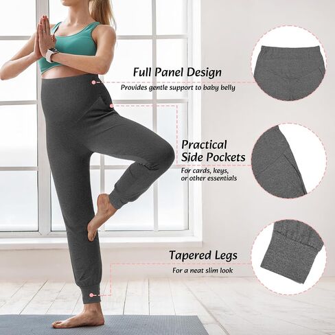 Geyoga 3 Pack Womens Maternity Pants Over The Belly Stretchy Pregnancy Sweatpants Comfy Pregnancy Joggers with Pockets(Black, Dark Grey, Wine Red,X-Large) in Saudi Arabia