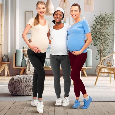 Geyoga 3 Pack Womens Maternity Pants Over The Belly Stretchy Pregnancy Sweatpants Comfy Pregnancy Joggers with Pockets(Black, Dark Grey, Wine Red,X-Large) in Saudi Arabia
