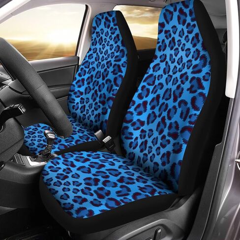 Blue Cheetah Print Set of 2 Car Seat Covers, Thick Breathable Auto Accessories Protector Fits for Car, SUV Sedan, Truck in Kuwait