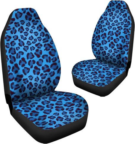 Blue Cheetah Print Set of 2 Car Seat Covers, Thick Breathable Auto Accessories Protector Fits for Car, SUV Sedan, Truck in Kuwait