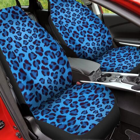 Blue Cheetah Print Set of 2 Car Seat Covers, Thick Breathable Auto Accessories Protector Fits for Car, SUV Sedan, Truck in Kuwait