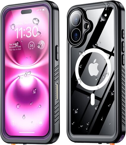 جراب SPIDERCASE مغناطيسي لهاتف iPhone 16 Pro مقاوم للماء، واقي عدسة مدمج للشاشة والكاميرا [IP68 تحت الماء] [مقاوم للصدمات من الدرجة العسكرية] جراب هاتف لحماية الجسم بالكامل، أسود/شفاف in Saudi Arabia