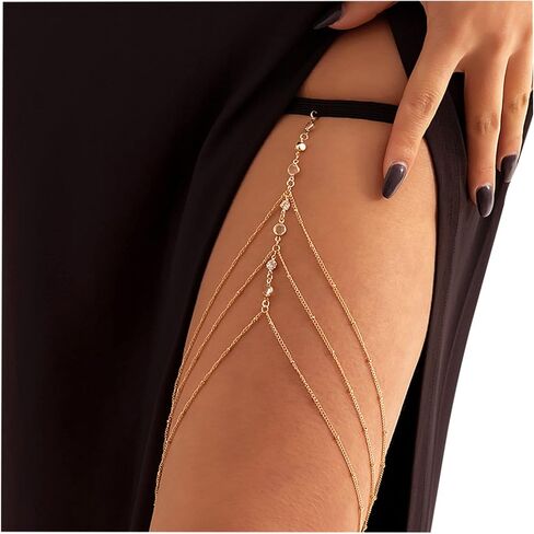Sexy Simple Rhinestone Leg Chain Crystal Body Chains Bikini Body Accessory Jewelry Summer Beach Stretchy Crystal Thigh Chain Jewelry for Women in Kuwait