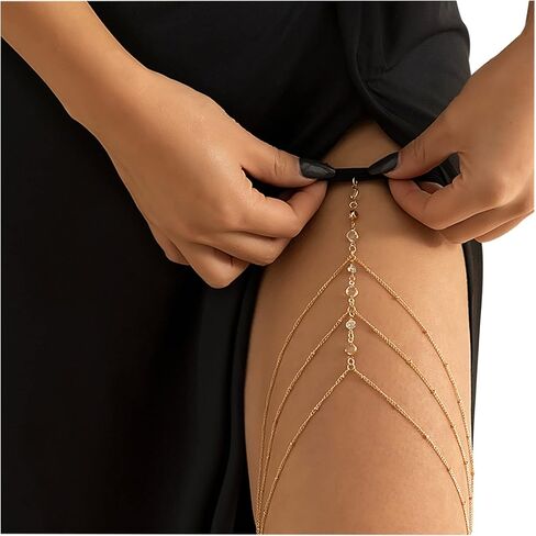 Sexy Simple Rhinestone Leg Chain Crystal Body Chains Bikini Body Accessory Jewelry Summer Beach Stretchy Crystal Thigh Chain Jewelry for Women in Kuwait